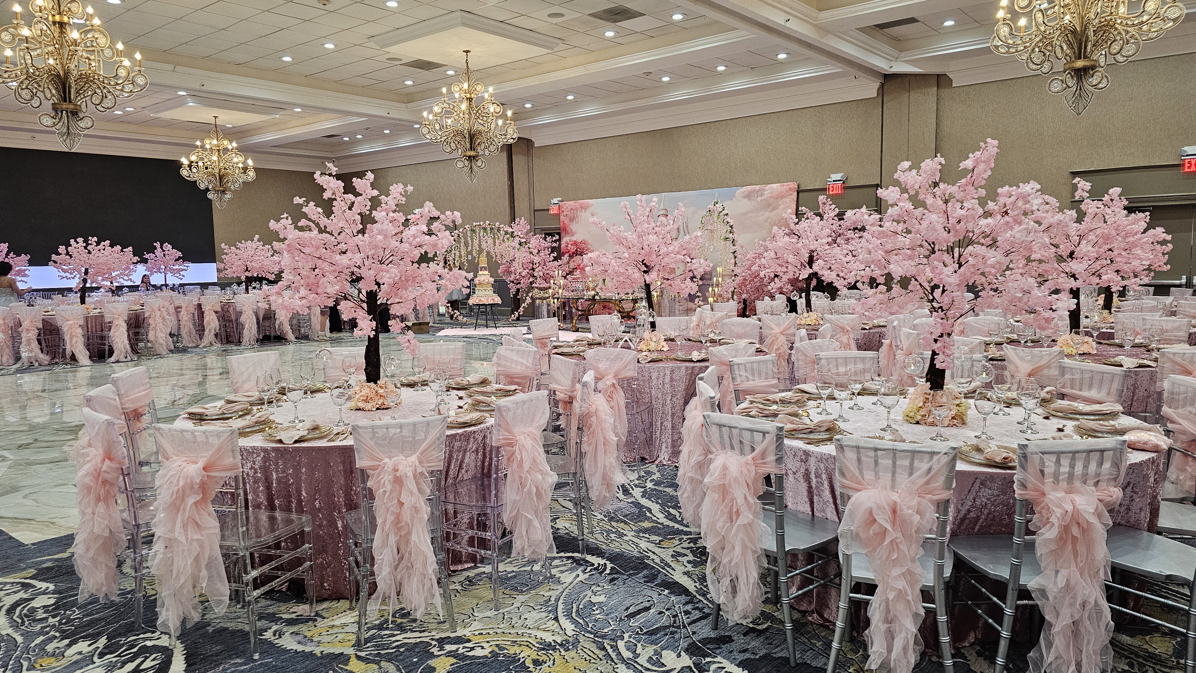 Cherry blossom-themed ballroom celebration